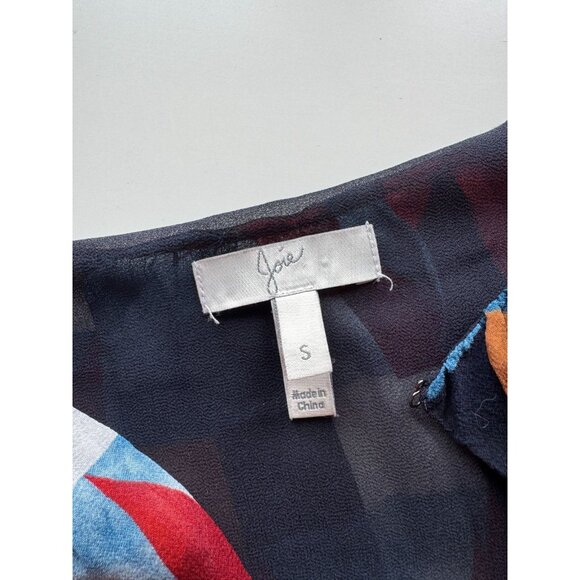 JOIE Burella Navy Geometric Print 100% Silk Georgette Ruffle Blouse, Size S - Picture 12 of 14